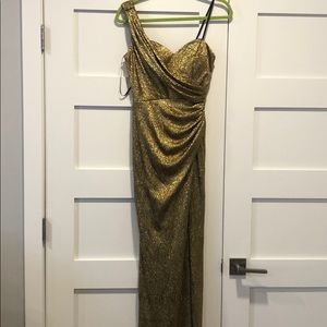 XSCAPE Gold Maxi Dress